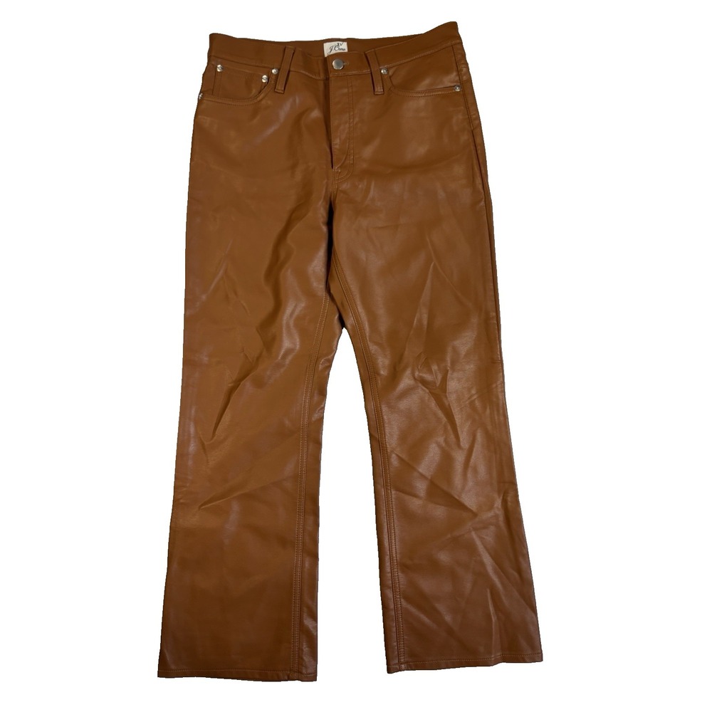 J. Crew Women's 30 Sexy Brown Faux Leather Wide Leg Ankle Pants Baddie Moto